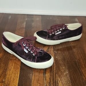 Superga Women's Velvet Sneakers - Deep Burgundy Purple Lace Up Style Size 7.5